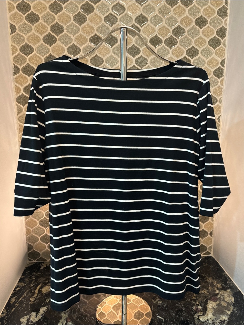 Striped Black and White Boatneck Short Sleeve Top